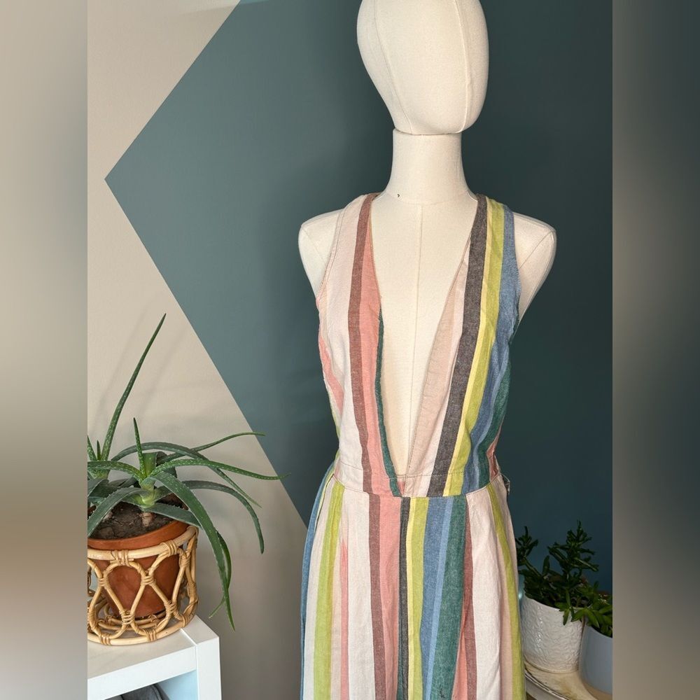 Free People My Kind Of Woman Garden Striped Jumpsuit Wide-Leg Cropped Overalls 0 - Picture 7 of 13
